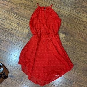 Red Halter Dress Waist Tie